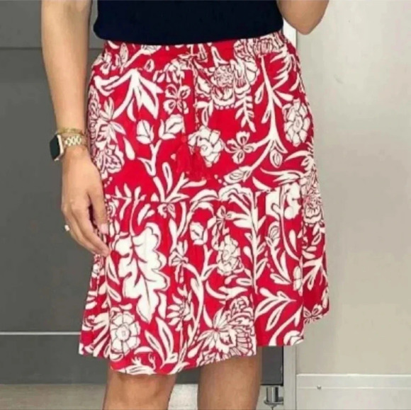 Knox Rose Skirt Red White Tropical Floral Rayon Drawstring Waist Sz. XL NWT - Picture 3 of 10